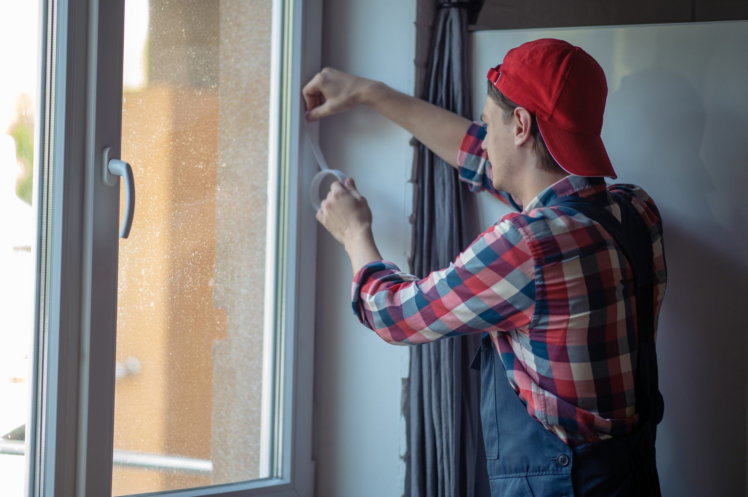 Skilled,Caucasian,Serviceman,Weather-stripping,The,Home,Window